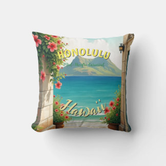 Vintage Style Hawaiian Travel Honolulu Mid-Pacific Cushion
