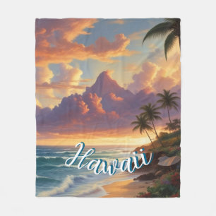 Vintage Style Hawaiian Travel Honolulu Mid-Pacific Fleece Blanket