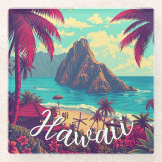 Vintage Style Hawaiian Travel Honolulu Mid-Pacific Glass Coaster