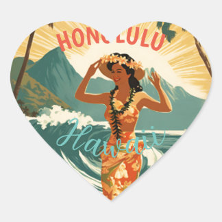 Vintage Style Hawaiian Travel Honolulu Mid-Pacific Heart Sticker