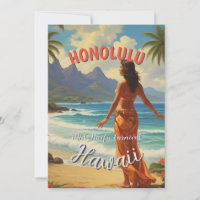 Vintage Style Hawaiian Travel Honolulu Mid-Pacific