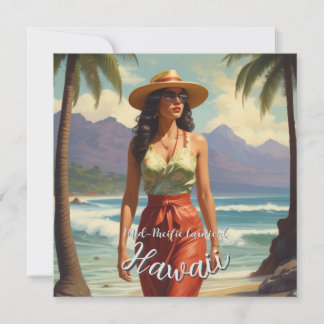 Vintage Style Hawaiian Travel Honolulu Mid-Pacific Invitation