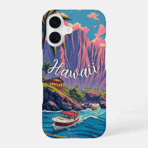 Vintage Style Hawaiian Travel Honolulu Mid-Pacific iPhone 16 Case