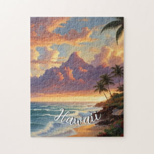 Vintage Style Hawaiian Travel Honolulu Mid-Pacific Jigsaw Puzzle