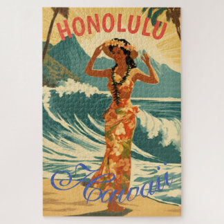 Vintage Style Hawaiian Travel Honolulu Mid-Pacific Jigsaw Puzzle