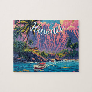 Vintage Style Hawaiian Travel Honolulu Mid-Pacific Jigsaw Puzzle