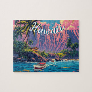 Vintage Style Hawaiian Travel Honolulu Mid-Pacific Jigsaw Puzzle