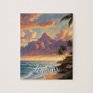 Vintage Style Hawaiian Travel Honolulu Mid-Pacific Jigsaw Puzzle