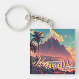 Vintage Style Hawaiian Travel Honolulu Mid-Pacific Key Ring