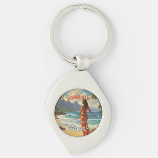 Vintage Style Hawaiian Travel Honolulu Mid-Pacific Key Ring