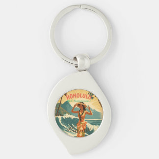 Vintage Style Hawaiian Travel Honolulu Mid-Pacific Key Ring
