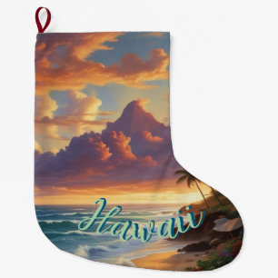 Vintage Style Hawaiian Travel Honolulu Mid-Pacific Large Christmas Stocking