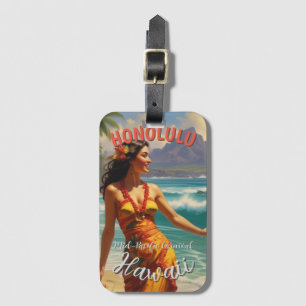 Vintage Style Hawaiian Travel Honolulu Mid-Pacific Luggage Tag