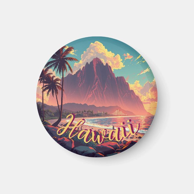 Vintage Style Hawaiian Travel Honolulu Mid-Pacific Magnet (Front)