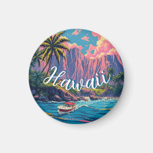 Vintage Style Hawaiian Travel Honolulu Mid-Pacific Magnet