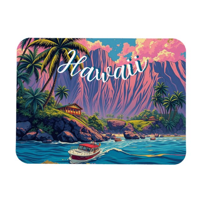 Vintage Style Hawaiian Travel Honolulu Mid-Pacific Magnet (Horizontal)