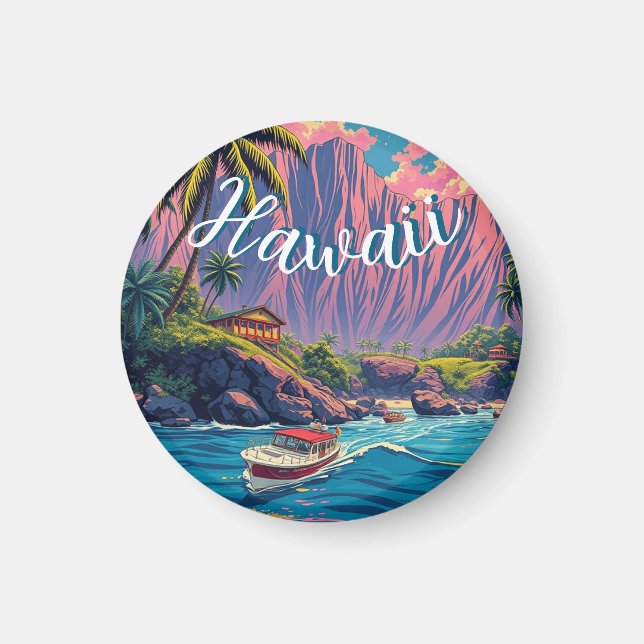 Vintage Style Hawaiian Travel Honolulu Mid-Pacific Magnet (Front)
