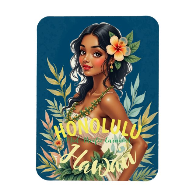 Vintage Style Hawaiian Travel Honolulu Mid-Pacific Magnet (Vertical)
