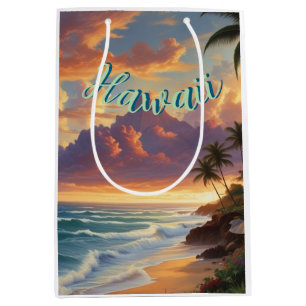 Vintage Style Hawaiian Travel Honolulu Mid-Pacific Medium Gift Bag