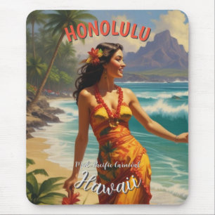 Vintage Style Hawaiian Travel Honolulu Mid-Pacific Mouse Mat