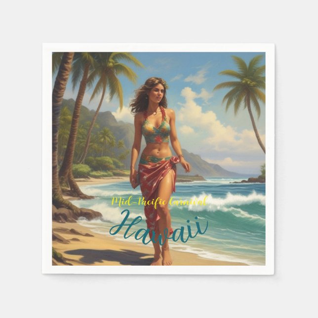 Vintage Style Hawaiian Travel Honolulu Mid-Pacific Napkin (Front)