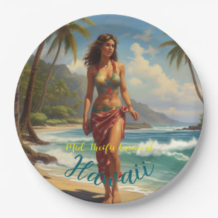 Vintage Style Hawaiian Travel Honolulu Mid-Pacific Paper Plate