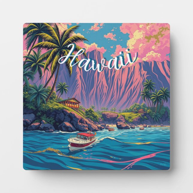 Vintage Style Hawaiian Travel Honolulu Mid-Pacific Plaque (Front)