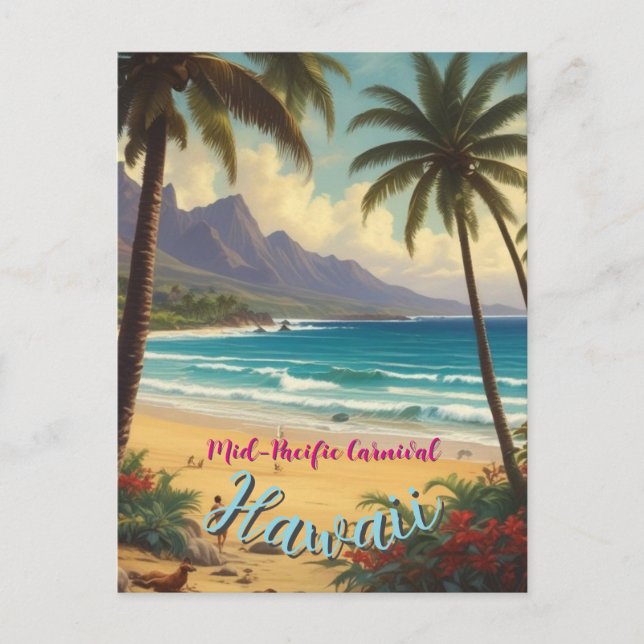 Vintage Style Hawaiian Travel Honolulu Mid-Pacific Postcard (Front)