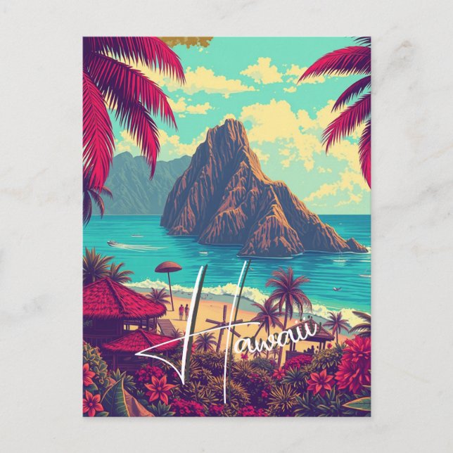Vintage Style Hawaiian Travel Honolulu Mid-Pacific Postcard (Front)