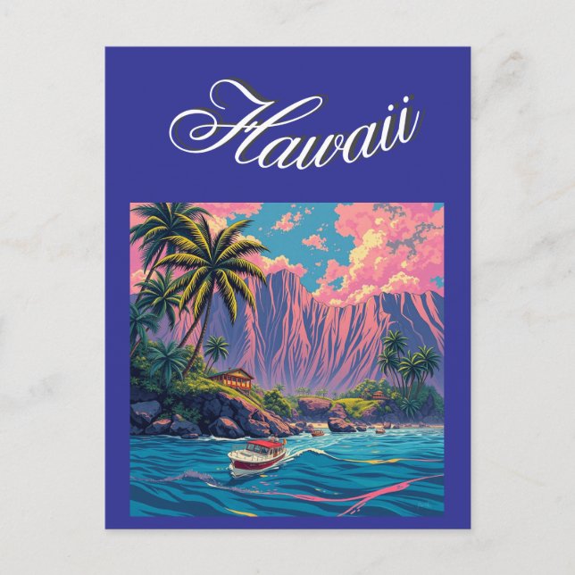 Vintage Style Hawaiian Travel Honolulu Mid-Pacific Postcard (Front)