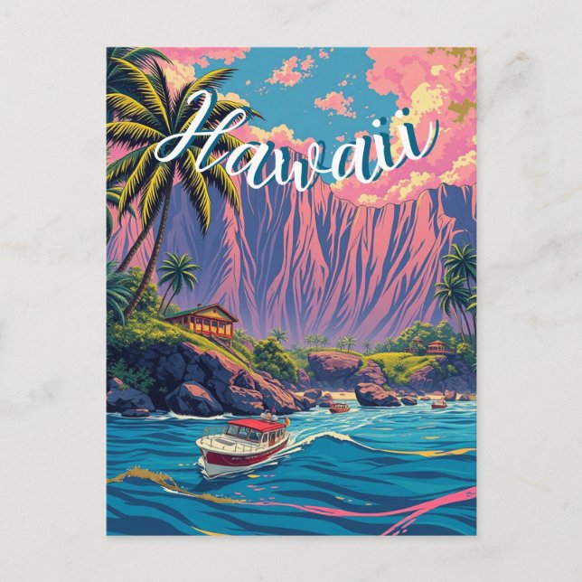 Vintage Style Hawaiian Travel Honolulu Mid-Pacific Postcard (Front)
