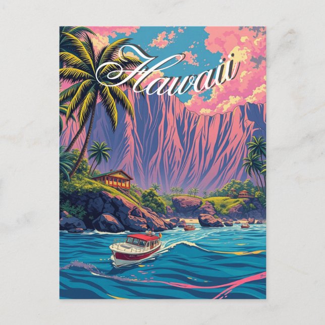 Vintage Style Hawaiian Travel Honolulu Mid-Pacific Postcard (Front)