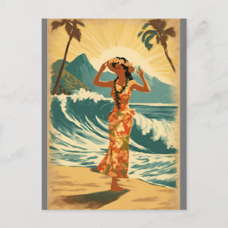 Vintage Style Hawaiian Travel Honolulu Mid-Pacific Postcard