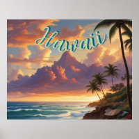 Vintage Style Hawaiian Travel Honolulu Mid-Pacific