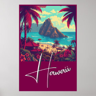Vintage Style Hawaiian Travel Honolulu Mid-Pacific Poster