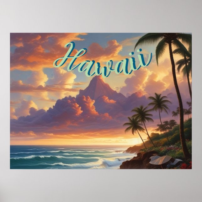 Vintage Style Hawaiian Travel Honolulu Mid-Pacific Poster (Front)