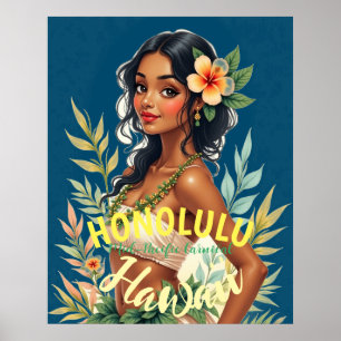 Vintage Style Hawaiian Travel Honolulu Mid-Pacific Poster