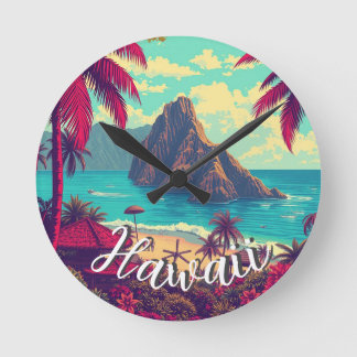 Vintage Style Hawaiian Travel Honolulu Mid-Pacific Round Clock
