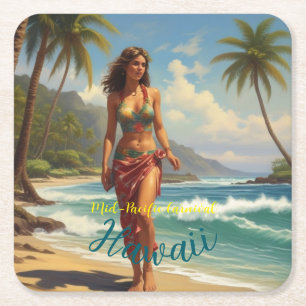 Vintage Style Hawaiian Travel Honolulu Mid-Pacific Square Paper Coaster