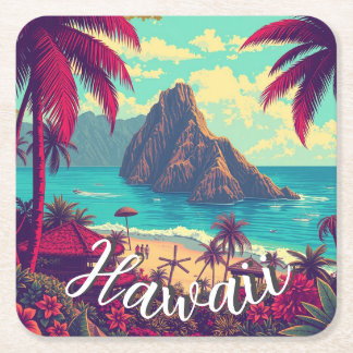 Vintage Style Hawaiian Travel Honolulu Mid-Pacific Square Paper Coaster