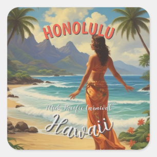 Vintage Style Hawaiian Travel Honolulu Mid-Pacific Square Sticker