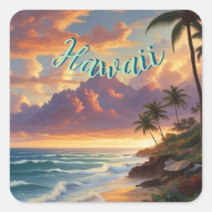 Vintage Style Hawaiian Travel Honolulu Mid-Pacific Square Sticker