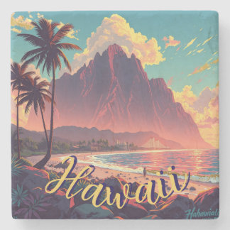 Vintage Style Hawaiian Travel Honolulu Mid-Pacific Stone Coaster