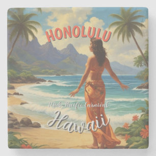 Vintage Style Hawaiian Travel Honolulu Mid-Pacific Stone Coaster