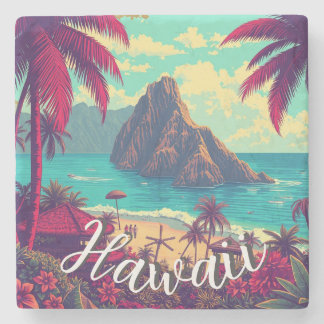 Vintage Style Hawaiian Travel Honolulu Mid-Pacific Stone Coaster
