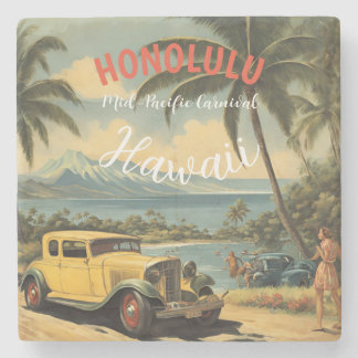 Vintage Style Hawaiian Travel Honolulu Mid-Pacific Stone Coaster