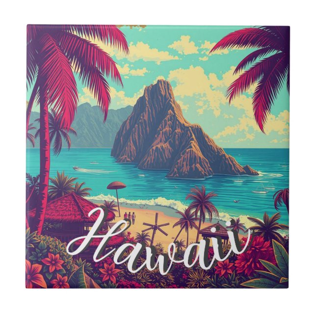 Vintage Style Hawaiian Travel Honolulu Mid-Pacific Tile (Front)
