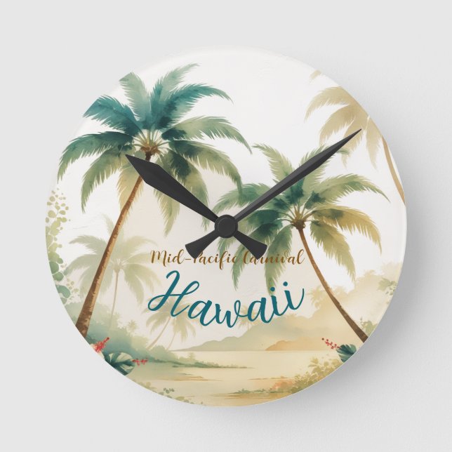 Vintage Style Hawaiian Travel Honolulu Round Clock (Front)