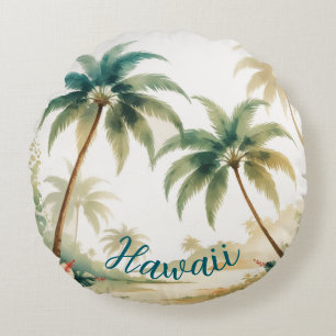 Vintage Style Hawaiian Travel Honolulu Round Cushion