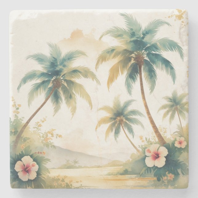 Vintage Style Hawaiian Travel Honolulu Stone Coaster (Front)